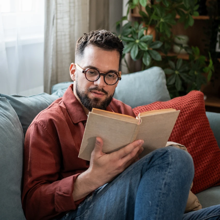 intelligent man reading in solitude
